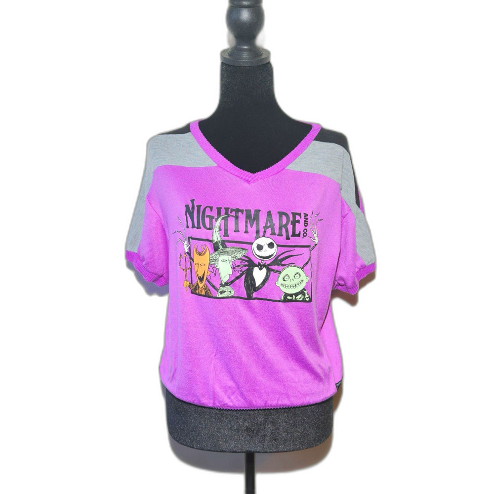 Disney Nightmare Before Christmas Jack Skellington Graphic V-Neck Shirt Top XS